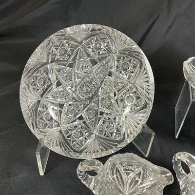1258 Antique American Brilliant Cut Glass Bowls, Nappy, Cream & Sugar