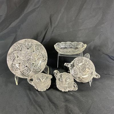 1258 Antique American Brilliant Cut Glass Bowls, Nappy, Cream & Sugar