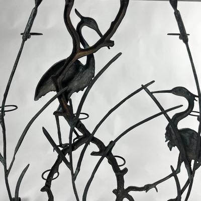 1237 Waterfowl Crane Metal Votive Candle Holder Screen