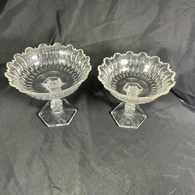 1265 Pair of Vintage Crystal Pedestal Bowls