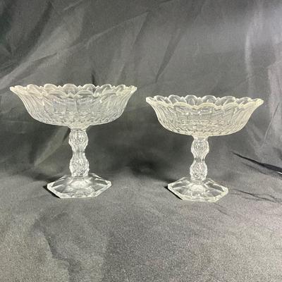 1265 Pair of Vintage Crystal Pedestal Bowls