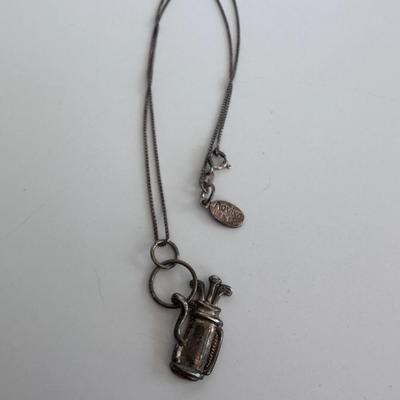 Sterling Silver Golf Clubs Pendant Necklace