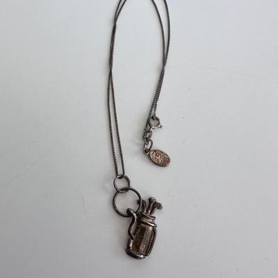 Sterling Silver Golf Clubs Pendant Necklace