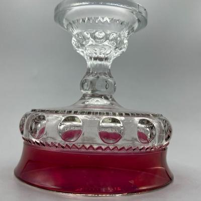 Vintage Indiana Kings Crown Ruby Red Thumbprint Pedestal Compote Glass Candy Dish Bowl