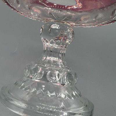 Vintage Indiana Kings Crown Ruby Red Thumbprint Pedestal Compote Glass Candy Dish Bowl