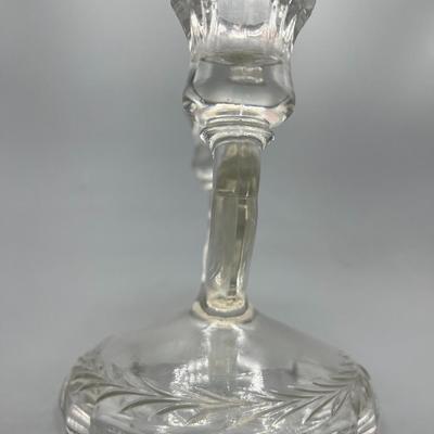 Vintage Jeanette Sunburst Clear Pressed Glass Mid Century Modern Sunburst Candlestick Holder