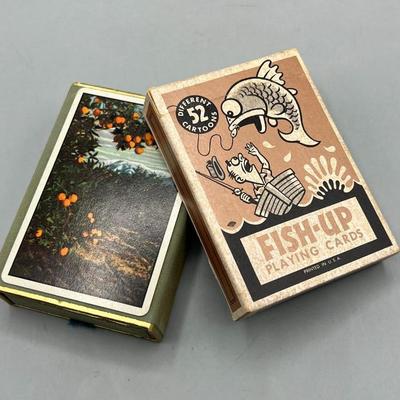 Vintage Playing Cards Fish Up 53 Different Fishing Cartoons Playing Cards & California Souvenir Scenery Picture Cards