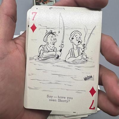 Vintage Playing Cards Fish Up 53 Different Fishing Cartoons Playing Cards & California Souvenir Scenery Picture Cards