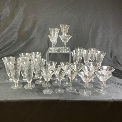 1266 Antique Etched Crystal Goblets 31pcs