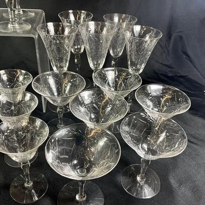 1266 Antique Etched Crystal Goblets 31pcs