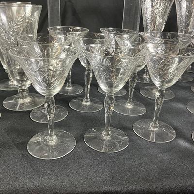 1266 Antique Etched Crystal Goblets 31pcs