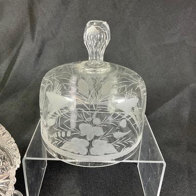 1269 Antique American Brilliant Cut Crystal Bowls, Etched Glass Dome Top, & Uranium Salts