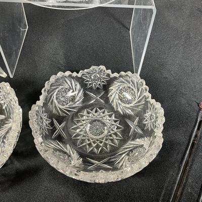 1269 Antique American Brilliant Cut Crystal Bowls, Etched Glass Dome Top, & Uranium Salts