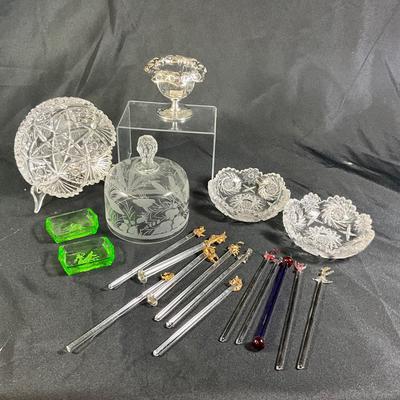 1269 Antique American Brilliant Cut Crystal Bowls, Etched Glass Dome Top, & Uranium Salts