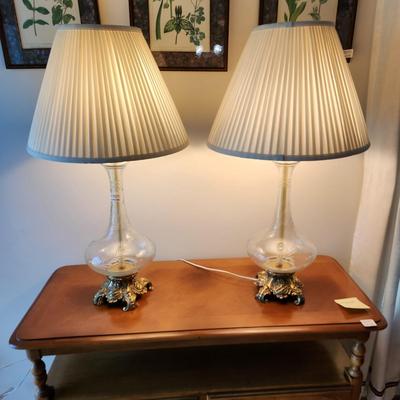 Pair Heavy Etched Glass Table lamps