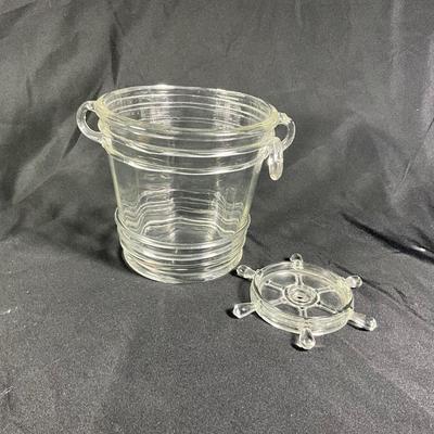 1271 Vintage Handblown Clear Glass Wine Bucket with Ship's Wheel Wine Bottle Coaster
