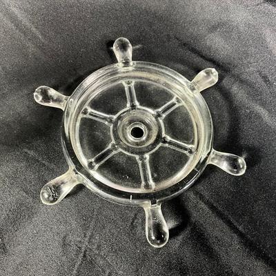 1271 Vintage Handblown Clear Glass Wine Bucket with Ship's Wheel Wine Bottle Coaster