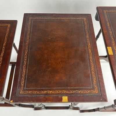 1260 Old Colony Furniture Company Antique Leather Top Nesting Tables