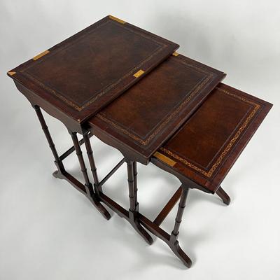1260 Old Colony Furniture Company Antique Leather Top Nesting Tables