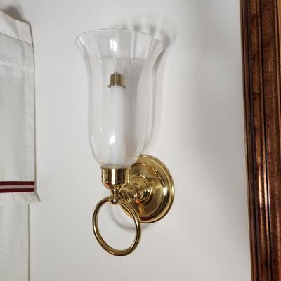 Pair Brass Wall Sconce Hurricane Style Glass Candle holder