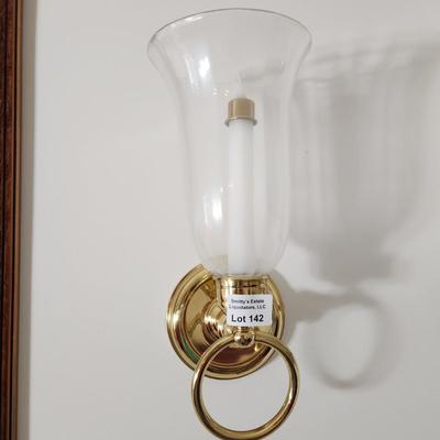 Pair Brass Wall Sconce Hurricane Style Glass Candle holder