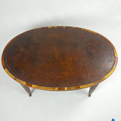 1261 Old Colony Furniture Company Antique Oval Leather Top Coffee Table