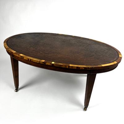 1261 Old Colony Furniture Company Antique Oval Leather Top Coffee Table