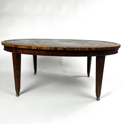 1261 Old Colony Furniture Company Antique Oval Leather Top Coffee Table