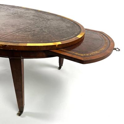 1261 Old Colony Furniture Company Antique Oval Leather Top Coffee Table