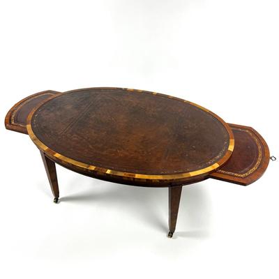 1261 Old Colony Furniture Company Antique Oval Leather Top Coffee Table