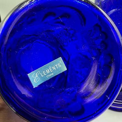 Pair of Retro Elements Cobalt Blue Embossed Fruit Sealing Ingredient Glass Jars Rare