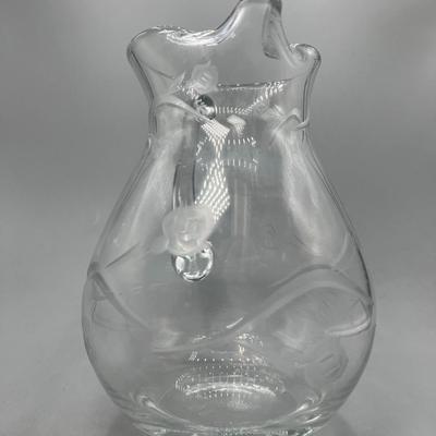Retro Clear Glass Etched Rose Pattern Serving Pitcher