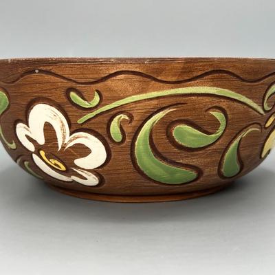Vintage Brayton Laguna California Mid Century Handmade Pottery Art Flower Design Bowl