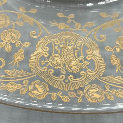 Vintage Clear Glass Gold Bridal Bouquet Pattern Art Nouveau Hollywood Regency Serving Presentation Dish