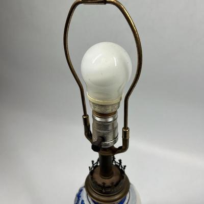 Vintage Blue & White Ceramic Delft & Brass Base Tableside Lamp