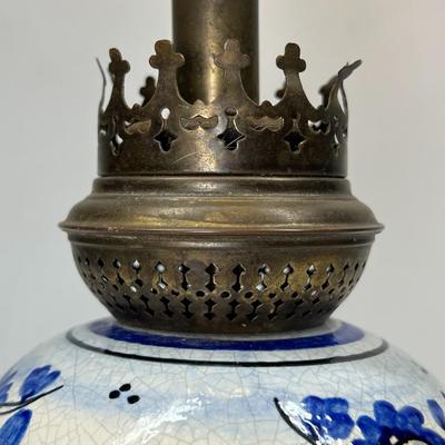 Vintage Blue & White Ceramic Delft & Brass Base Tableside Lamp