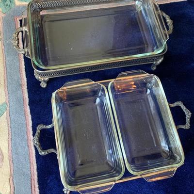 Several Pieces Silver Plate Pyrex Cooking / Serving Pieces
