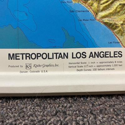 Vintage Retro Unframed 3D Blow Mold Plastic Map Metropolitan Los Angeles Southern California