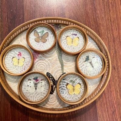 !RATTAN BUTTERFLY COASTER SET