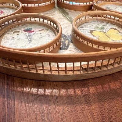 !RATTAN BUTTERFLY COASTER SET