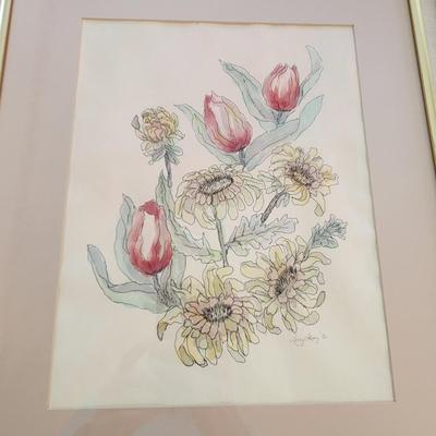 Framed Floral Art Signed