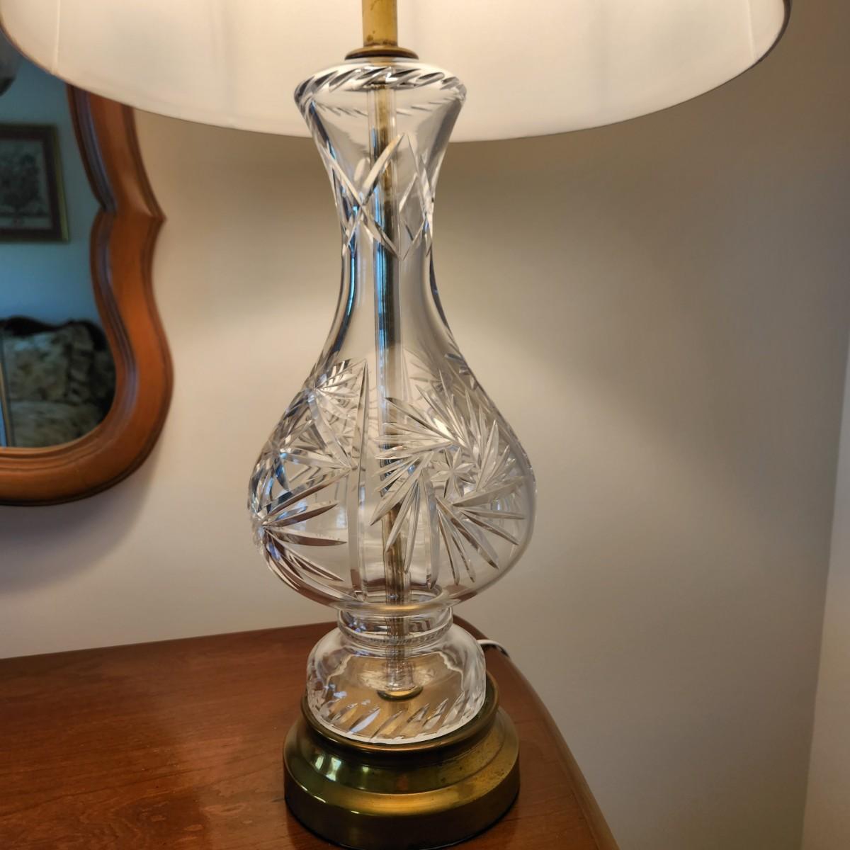 Tall Etched Glass Table Lamp 35"