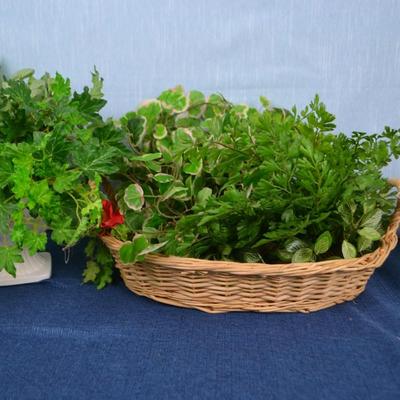 LOT 408. DECORATIVE PLANTS AND TEA POT