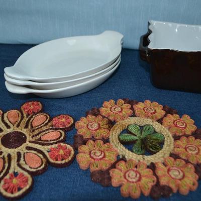 LOT 446. SERVING DISHES, AND HOT PLATES