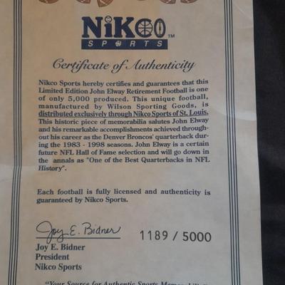1983 WILSON BRONCO'S JOHN ELWAY FOOTBALL NIKO SPORTS BALL WITH CERTIFICATE OF AUTHENTICITY