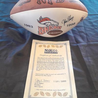 1983 WILSON BRONCO'S JOHN ELWAY FOOTBALL NIKO SPORTS BALL WITH CERTIFICATE OF AUTHENTICITY