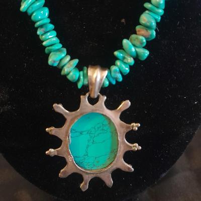 TWO NECKLACES TURQUOISE AND BLING CROSS