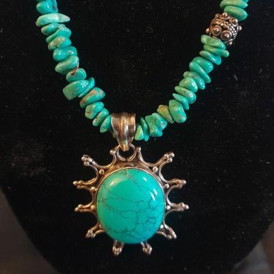 TWO NECKLACES TURQUOISE AND BLING CROSS
