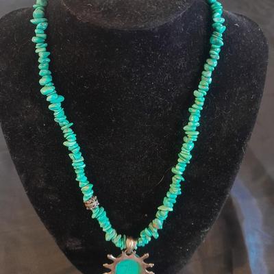 TWO NECKLACES TURQUOISE AND BLING CROSS