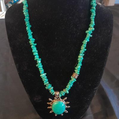 TWO NECKLACES TURQUOISE AND BLING CROSS